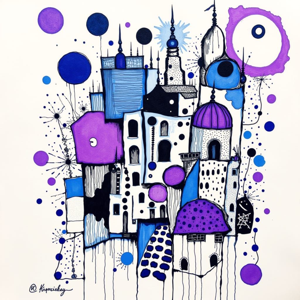 Cambodia Landscape in Blueberry Ink Style