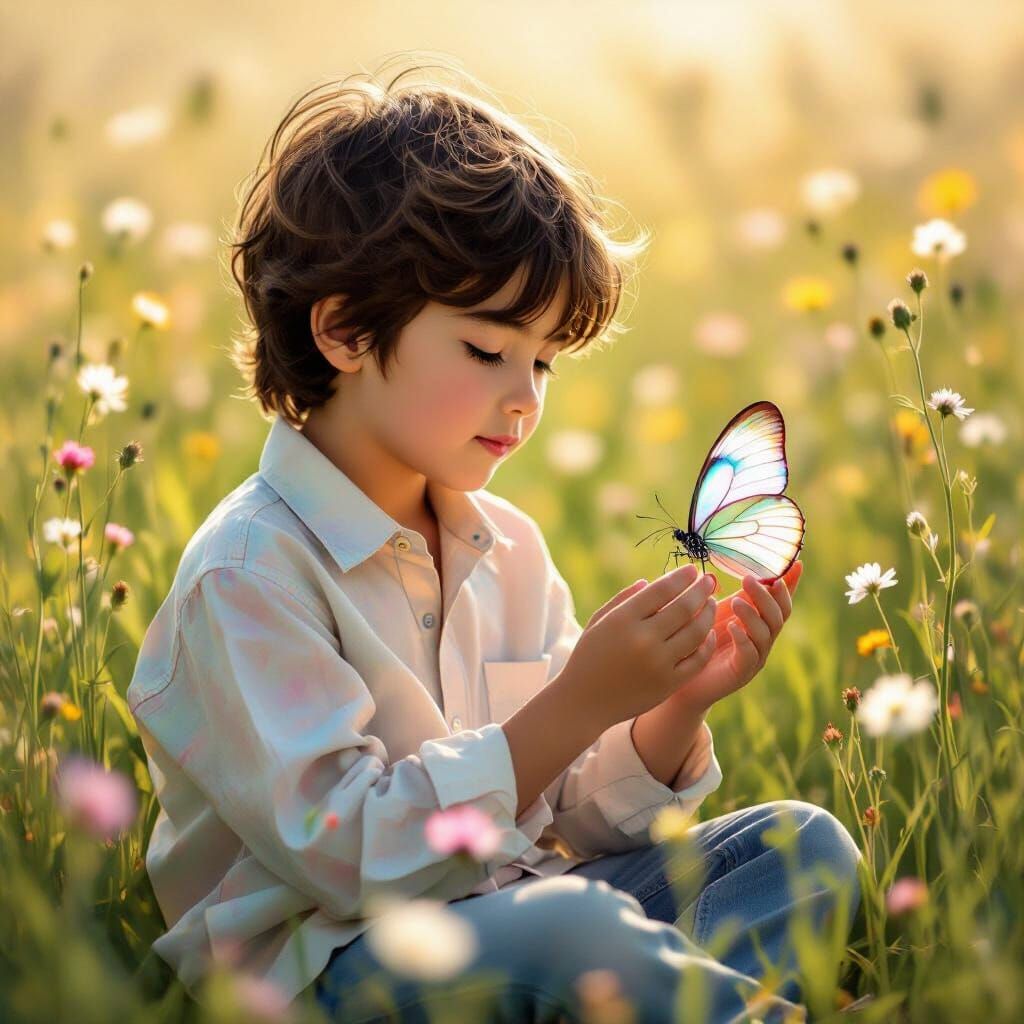 Pastel Boy with Iridescent Butterfly, Murakami Style