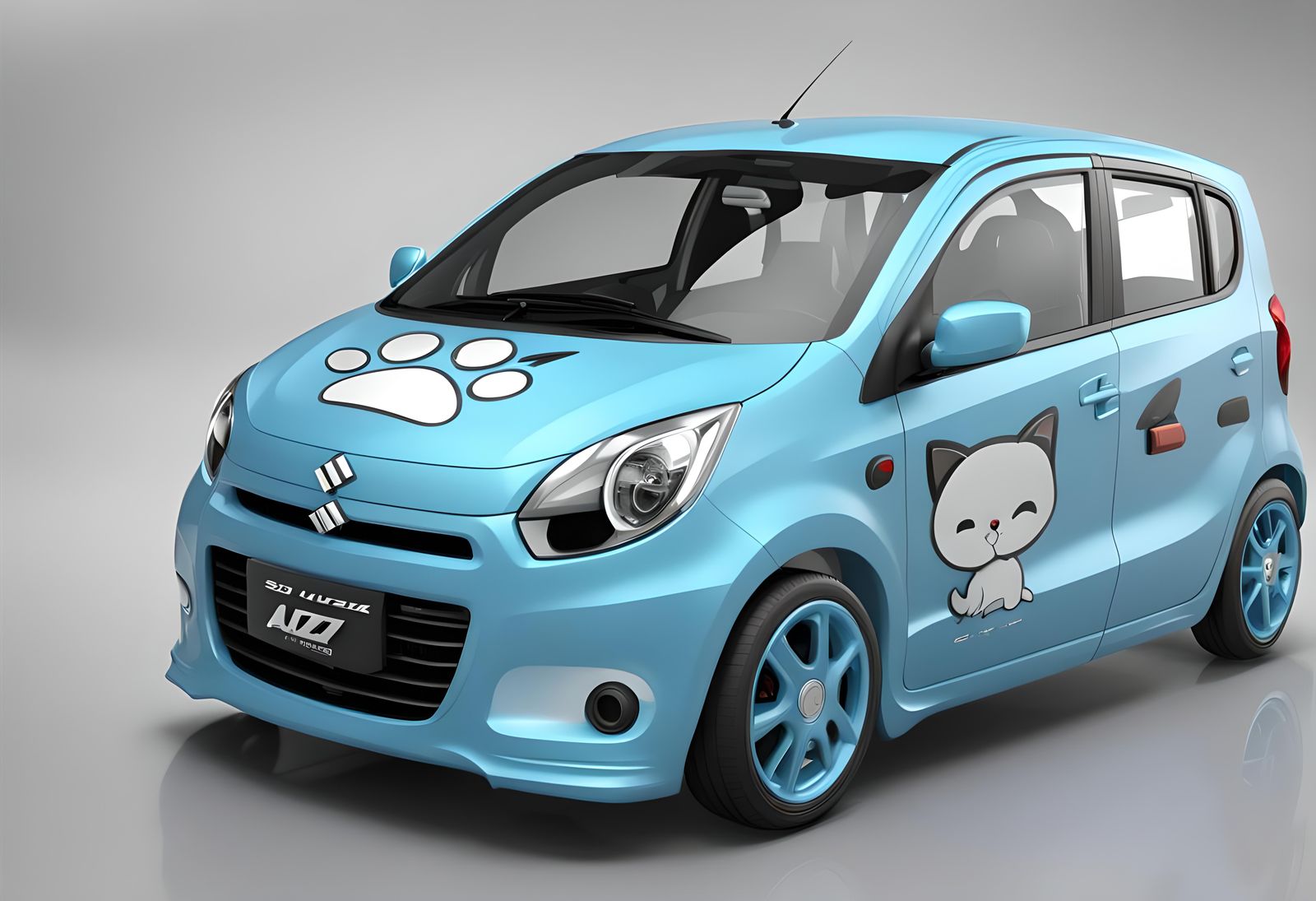 Custom Light Blue Suzuki Alto with Cat Drawings