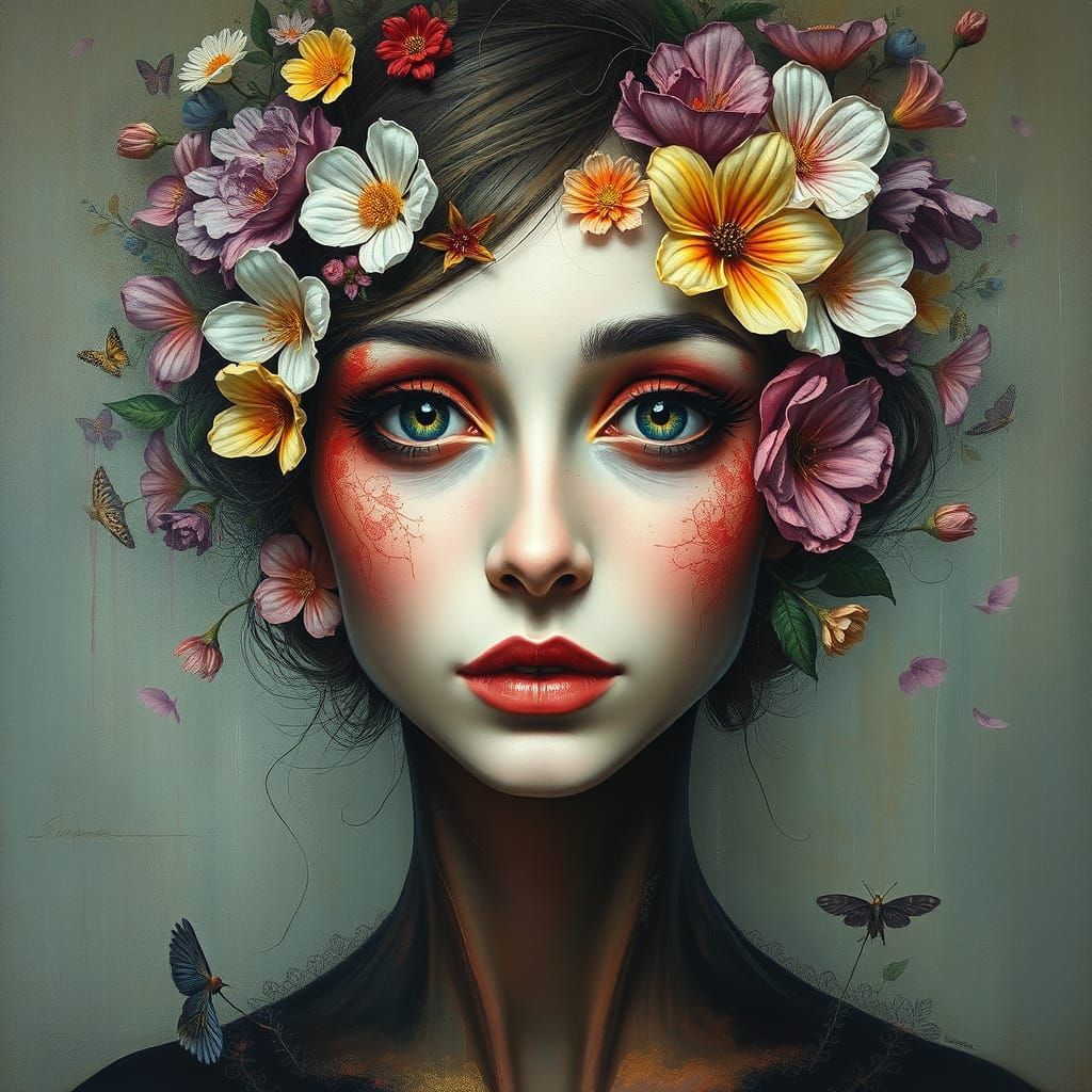 Surreal Portrait: Woman and Carnation Flower Hybrid