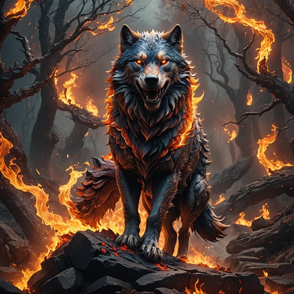 Mythical Fire Wolf: Fantasy Concept Art
