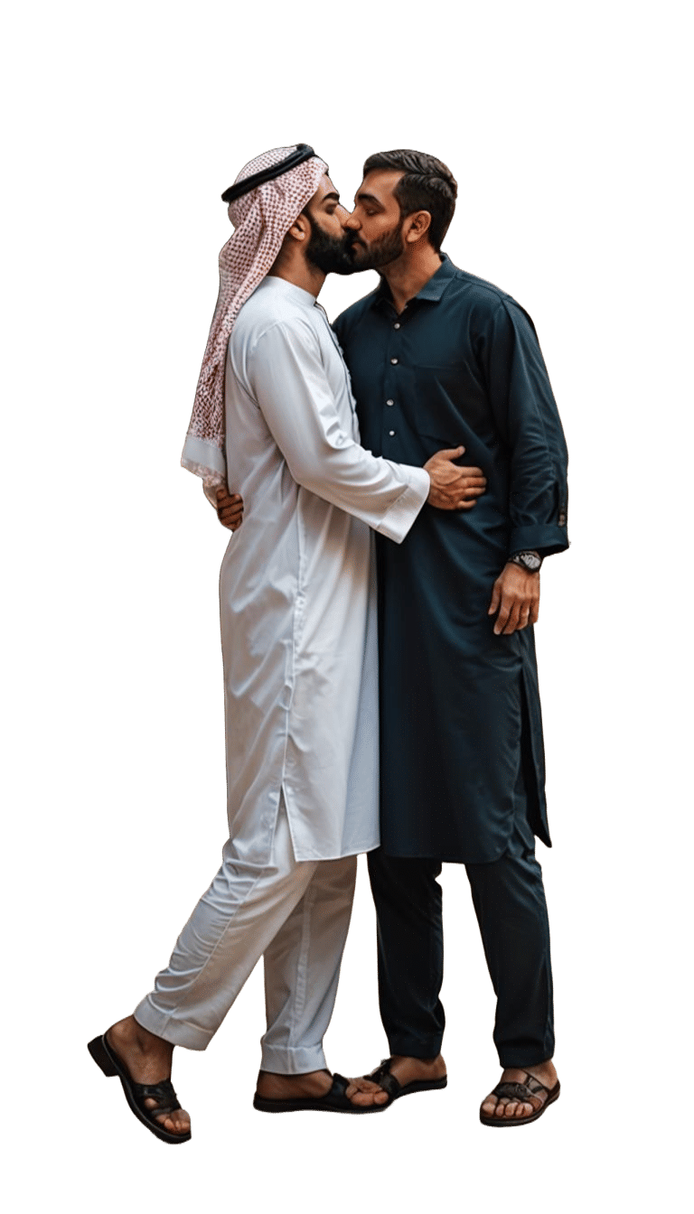 Married Arabic man kissing Israeli man gay