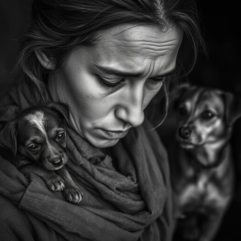 Weathered Mother and Faithful Canine