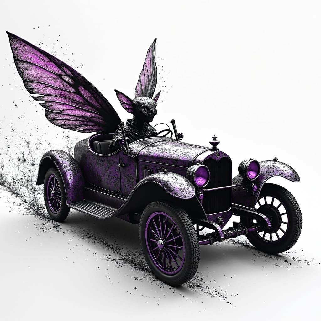 imagine a steampunk  pixie car made entirely of Rorschach in...