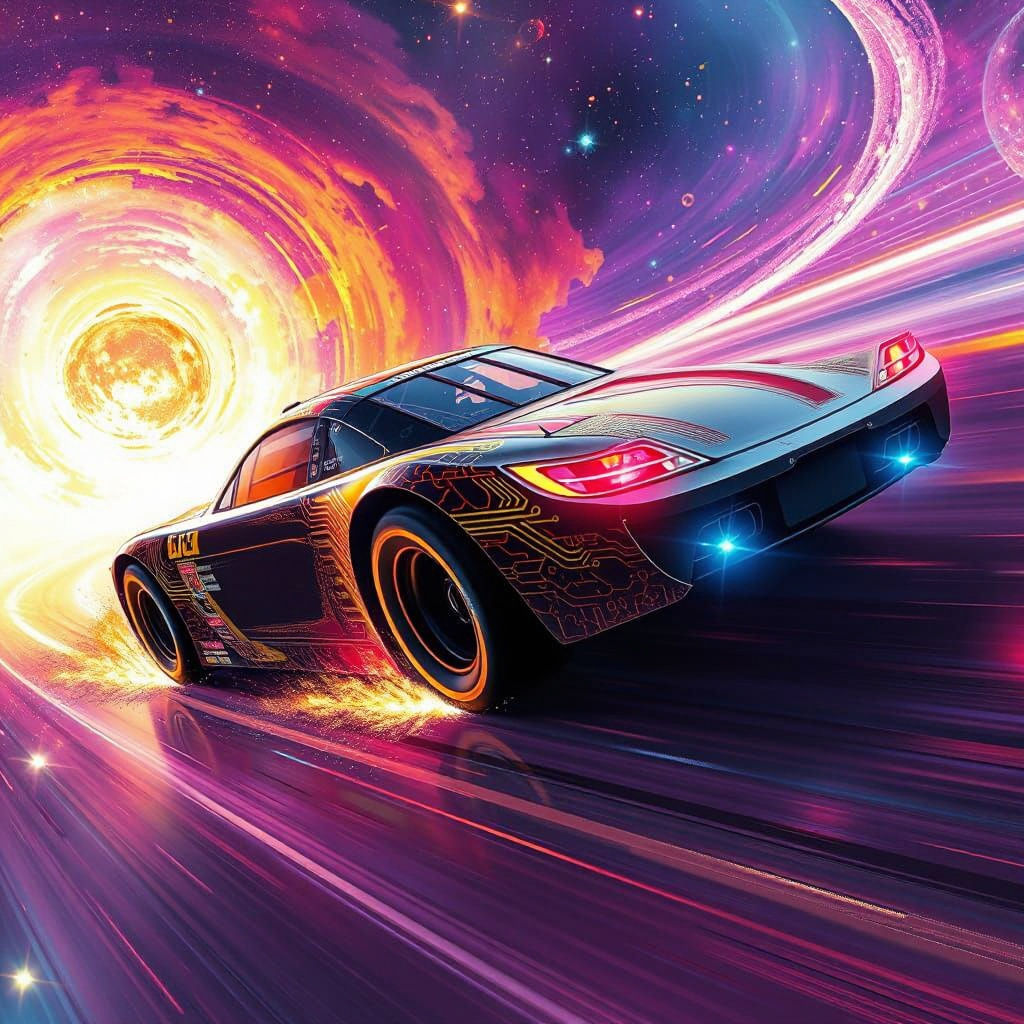 Futuristic NASCAR Races Through Galaxy in Digital Painting