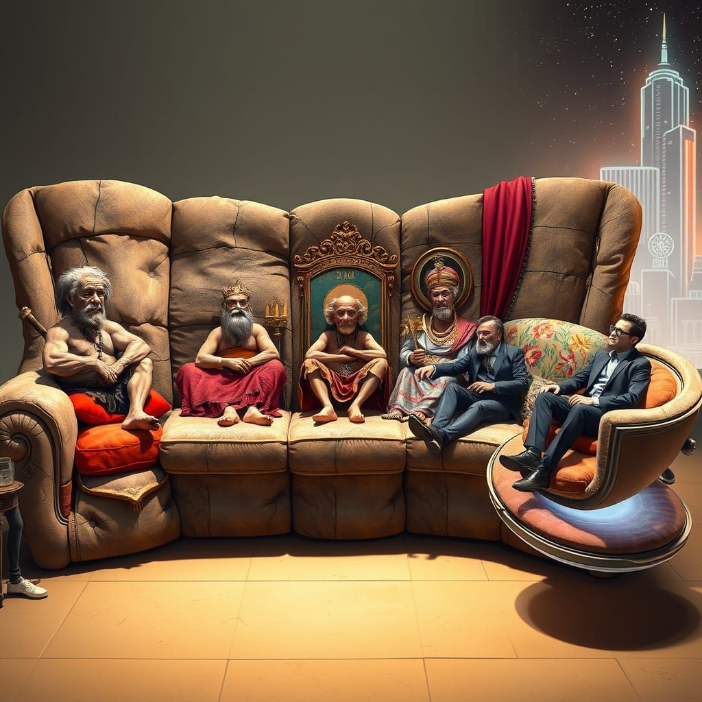 Time-Traveling Couch Through Eras in Vibrant, Cinematic Styl...
