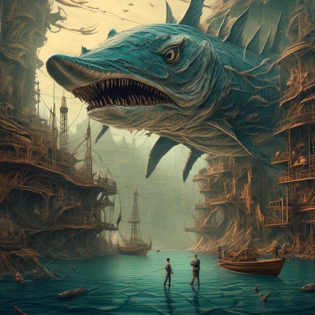 Elon Musk as a Muskie Fish: Detailed Matte Painting