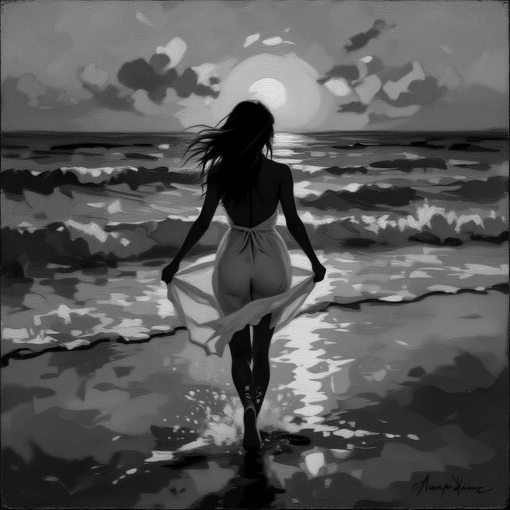 Woman Running Towards Ocean for a Swim