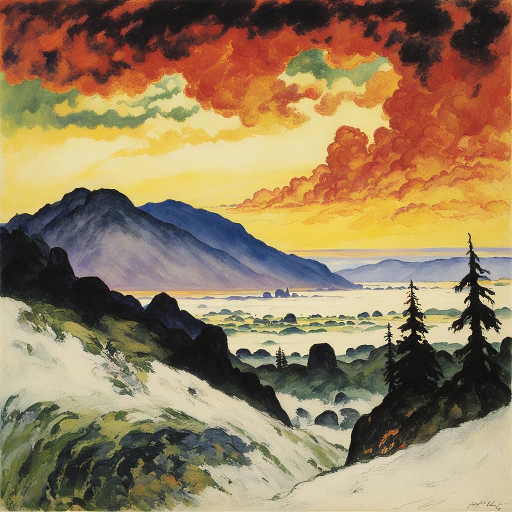 Dramatic Landscape Painting in Expressionist Style