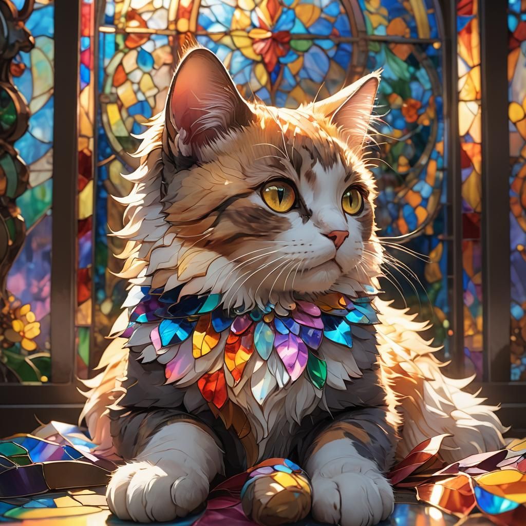 Vibrant 3D Anime Cat in Rainbow Light