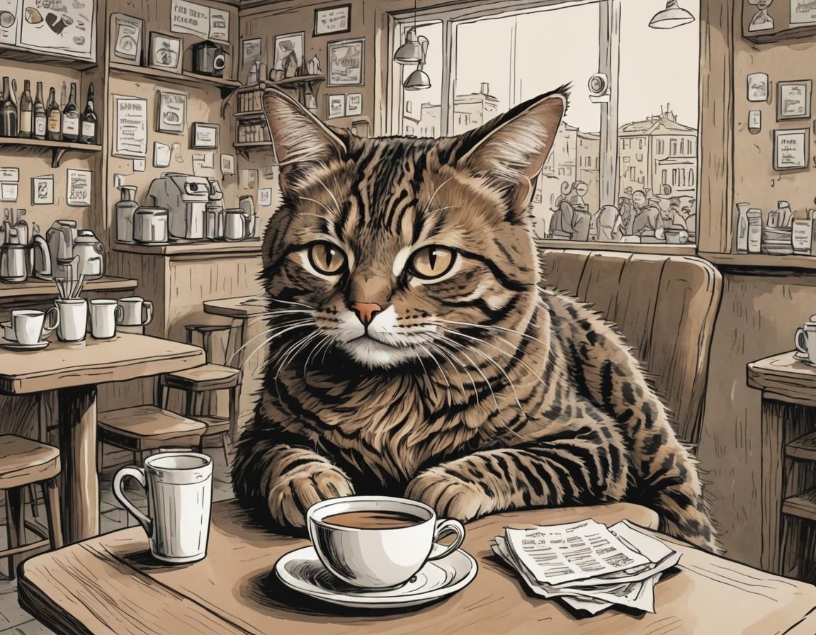 Eine Katze  in einem Café