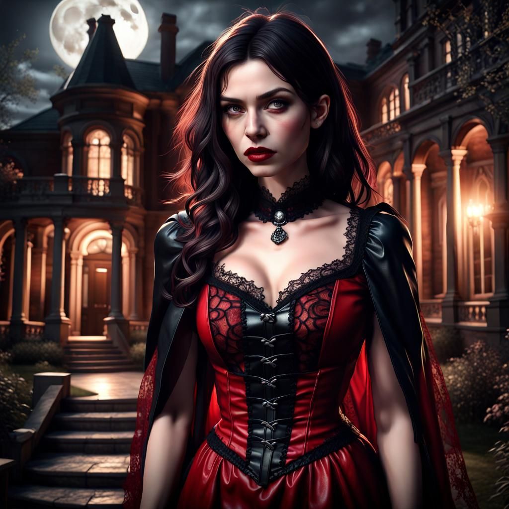 Gothic Vampire Portrait in Hyperrealistic Style