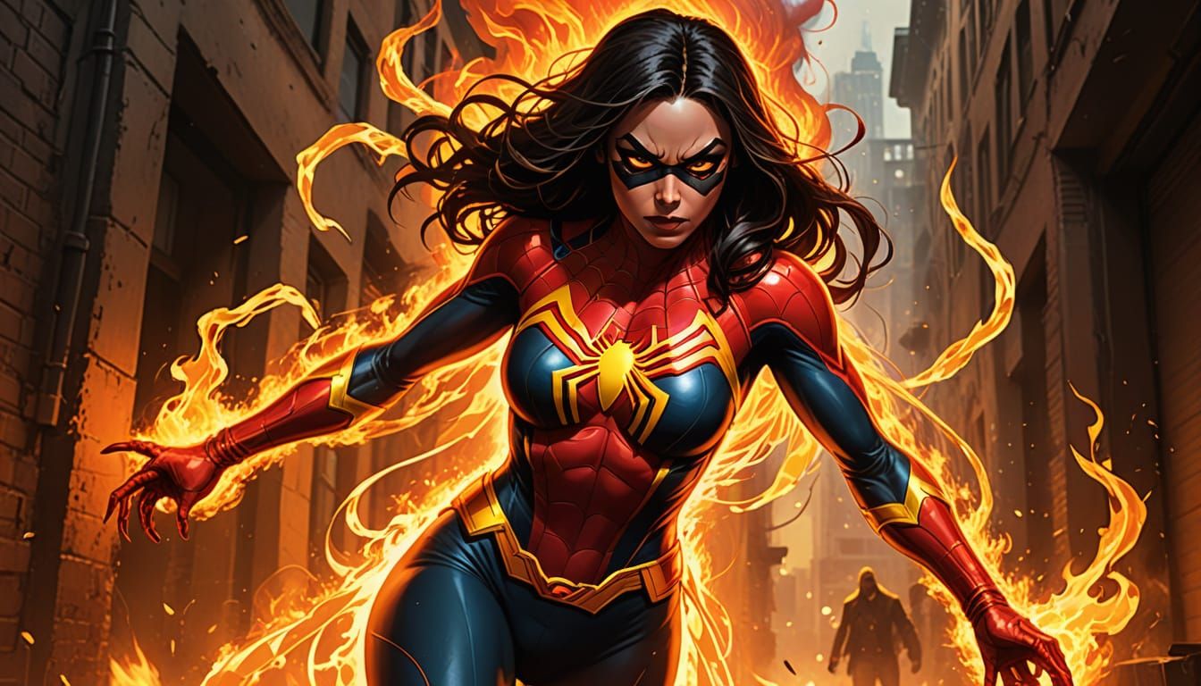 Spider-Woman in a Fiery Rescue