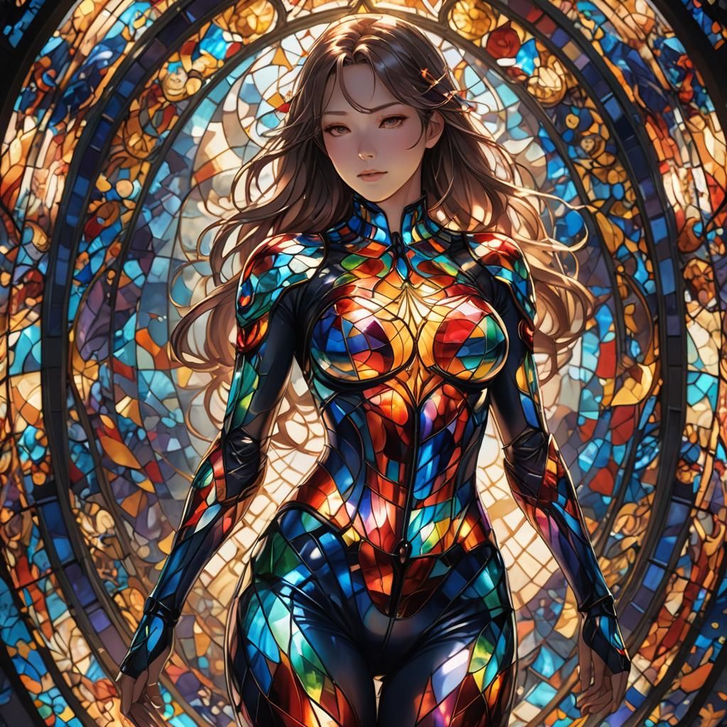 Woman in Stained Glass Bodysuit: Anime Art