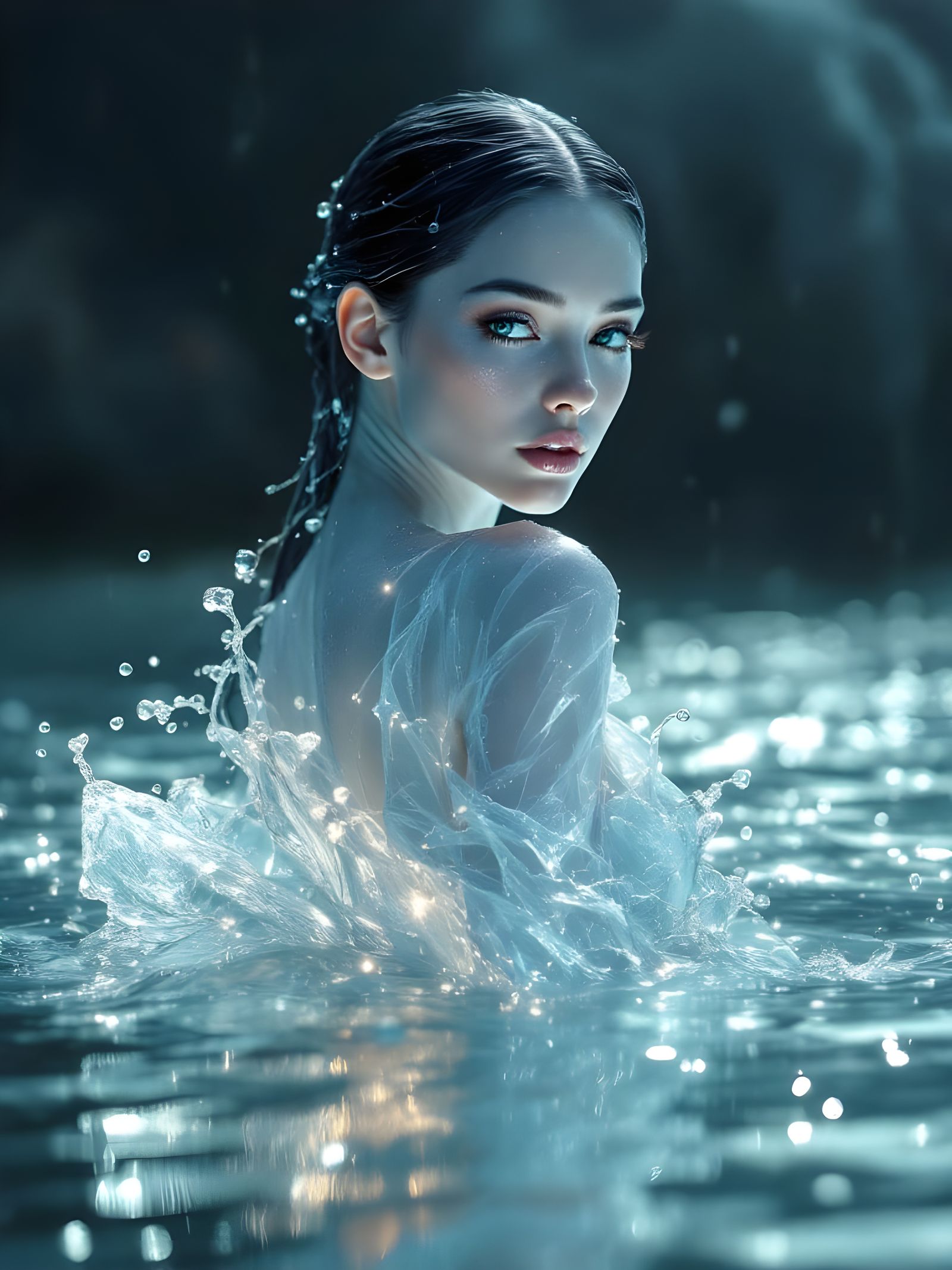Ethereal Water Spirit Embodies Stormy Nature