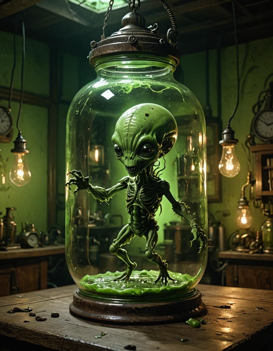 Grotesque Alien Fetus in Jar, Detailed Professional Photogra...