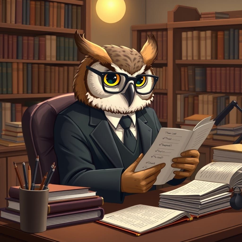 ISTJ Owl in Cozy Study