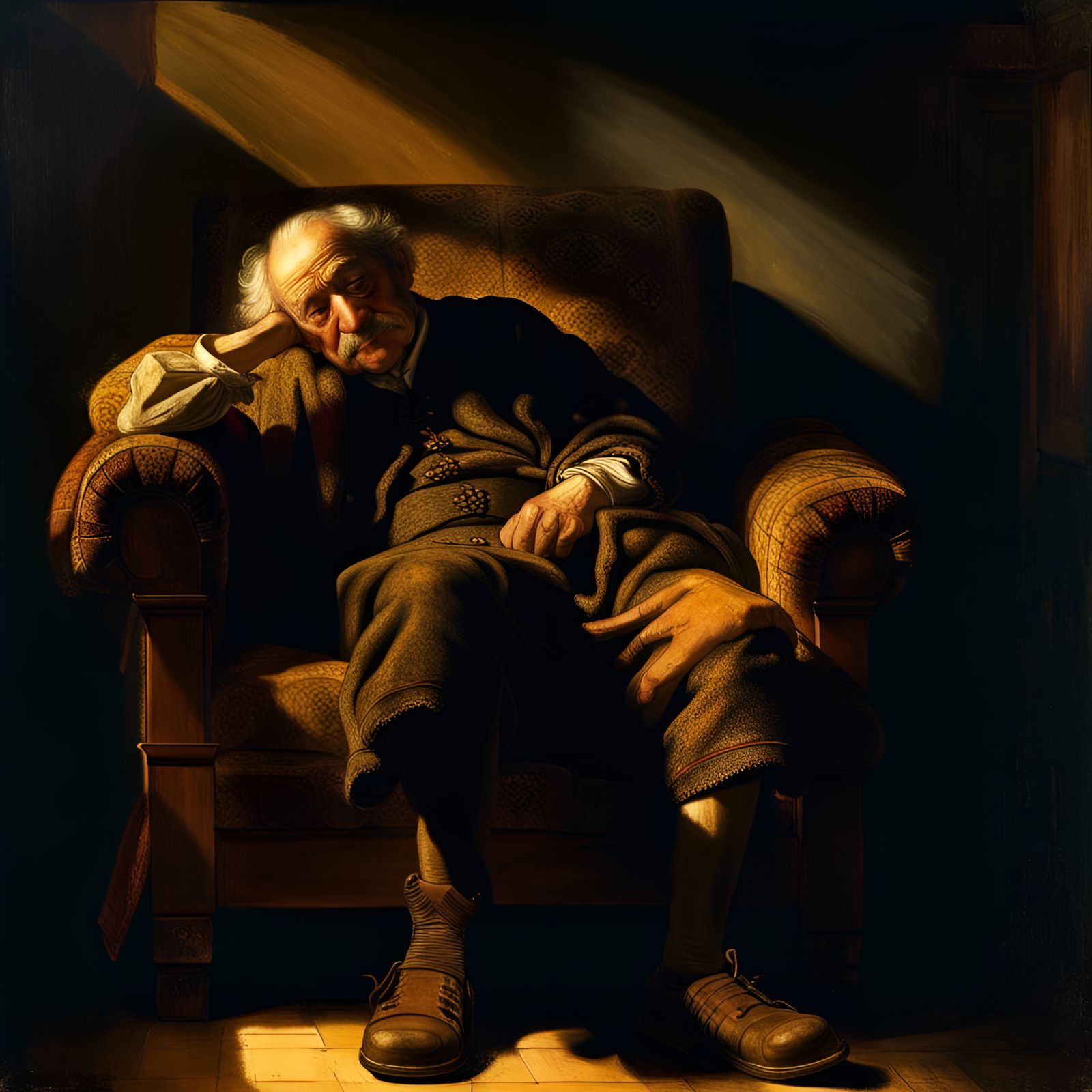Old Man in Armchair: Baroque Painting in Shadowy Light