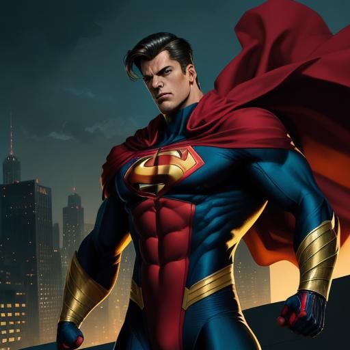 Superhero in Cityscape, Dynamic Comic Book Art