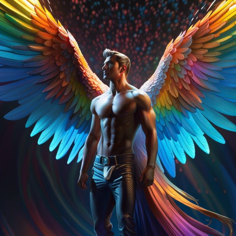 Handsome Angel with Wings: Hyperrealistic Digital Portrait