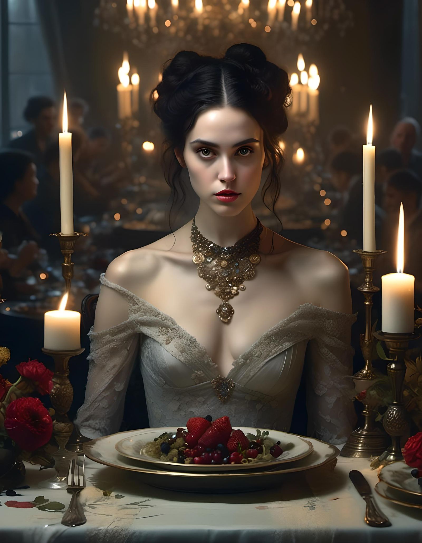 Romantic Candlelit Dinner with Chiaroscuro Lighting