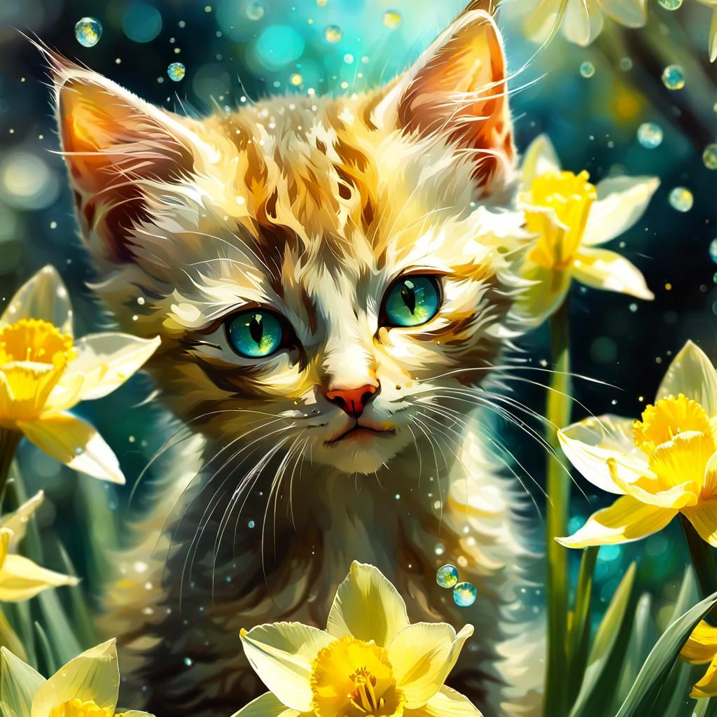 Kitten in Daffodils: A Spring Fantasy