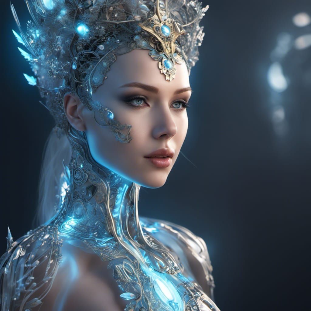 Angelic Woman with Technological Skeleton in 3D