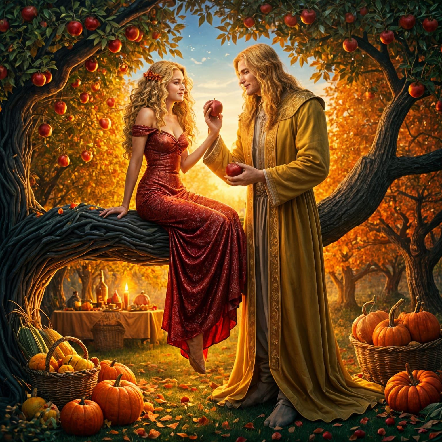 Fantasy Autumn Harvest Celebration in Enchanted Orchard