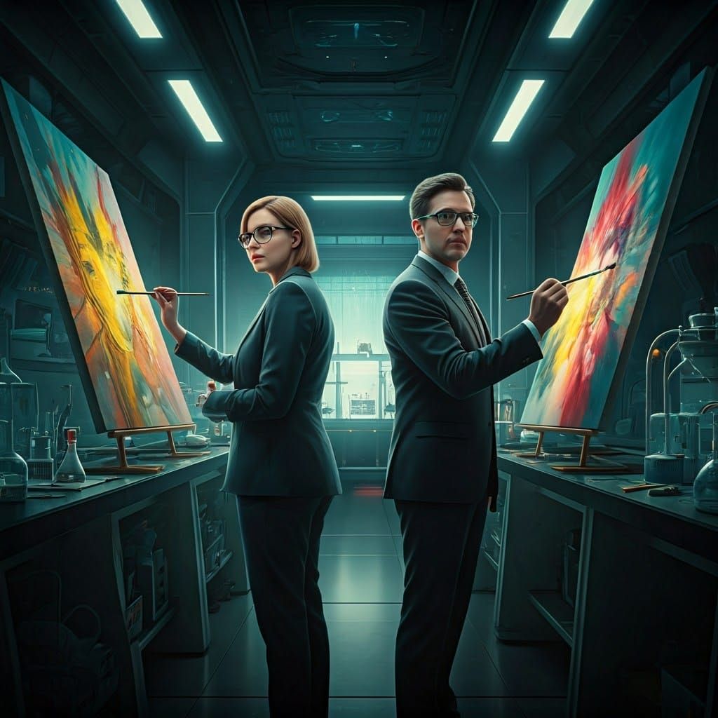 Scientists Painting in High-Tech Laboratory, HDR