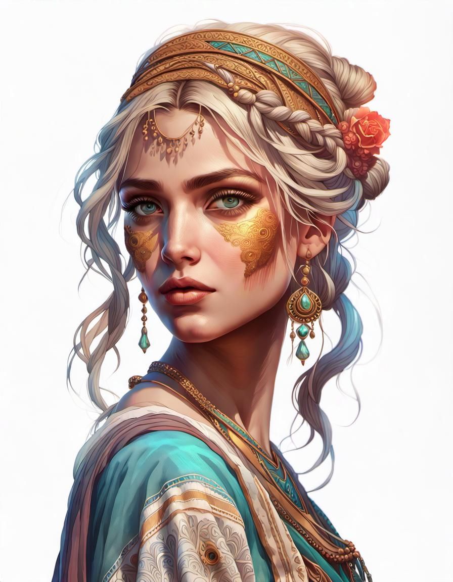 Gypsy Bohemian Queen: Hyperdetailed Portrait in Art Nouveau ...