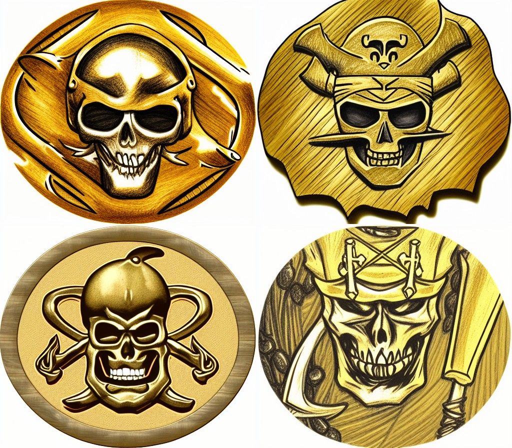 golden pirate token, pencil sketch