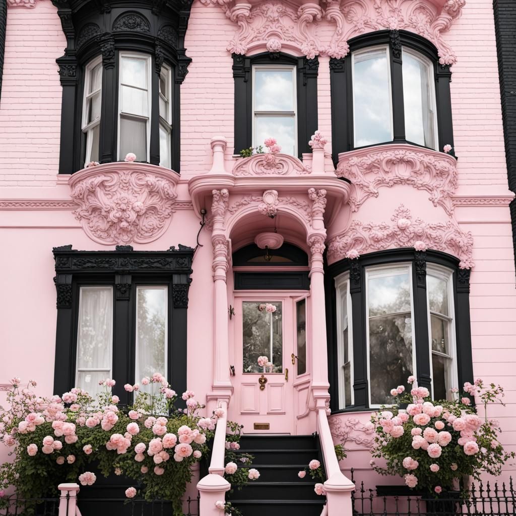 Toronto Victorian Homes in Pink and Black with Baroque Flora...