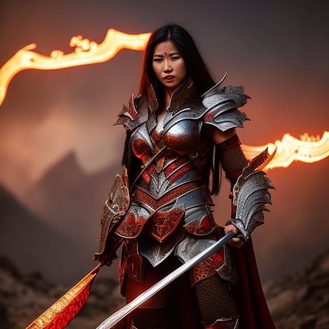 Dragonscale Warrior Goddess in Art Deco Style