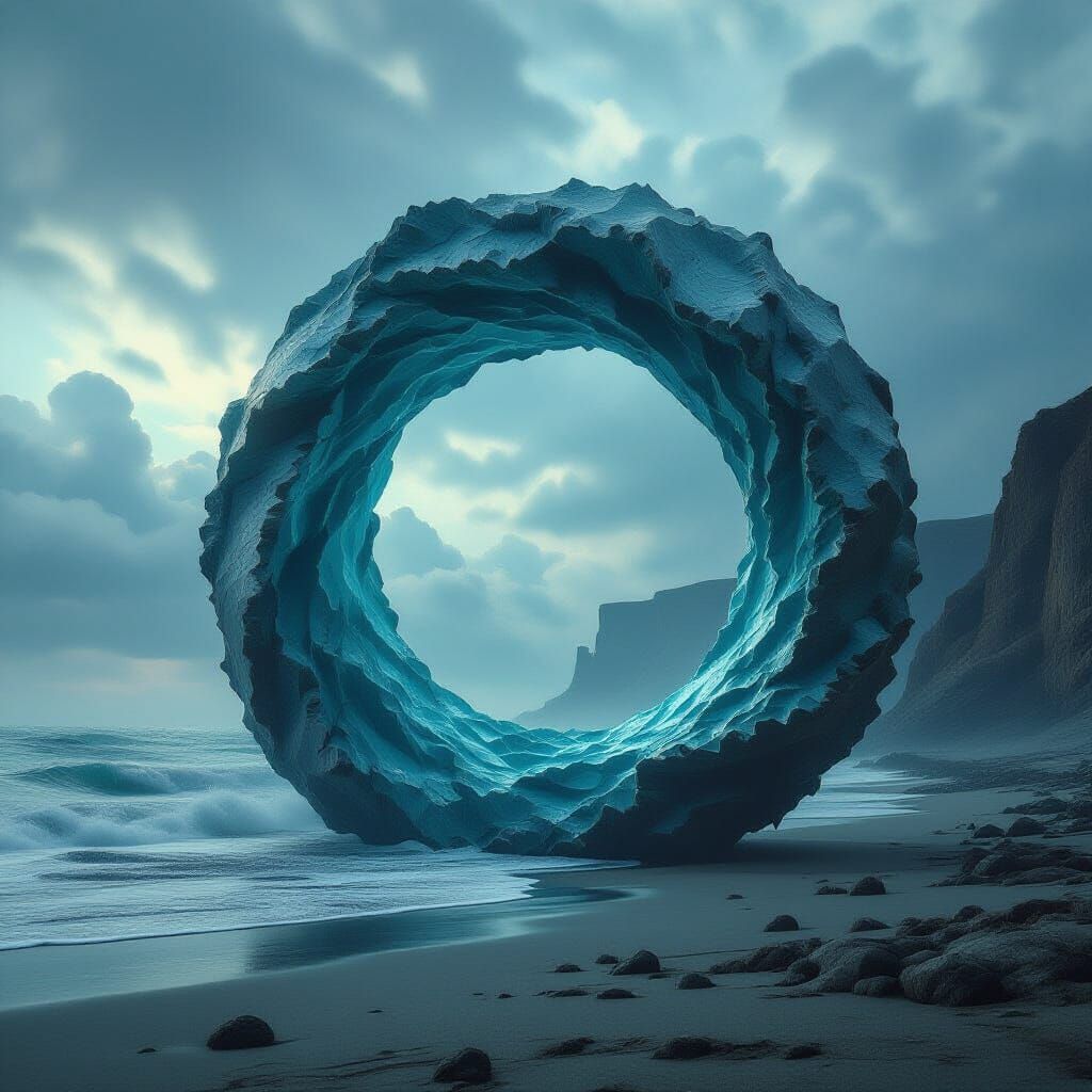 Surreal Landscape Ring Portal on Desolate Shore