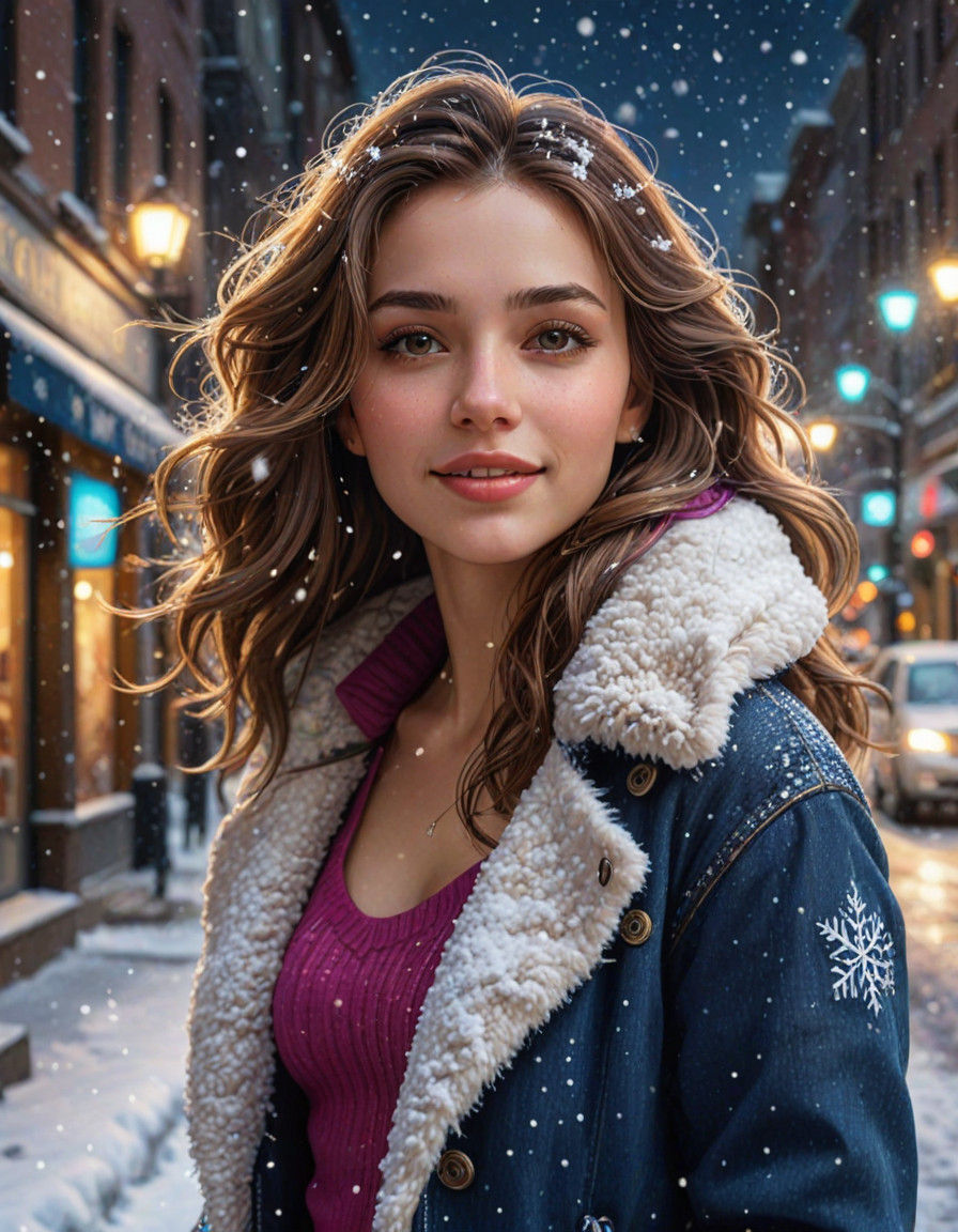 Joyful Winter Woman Embracing the Magic of Christmas Night