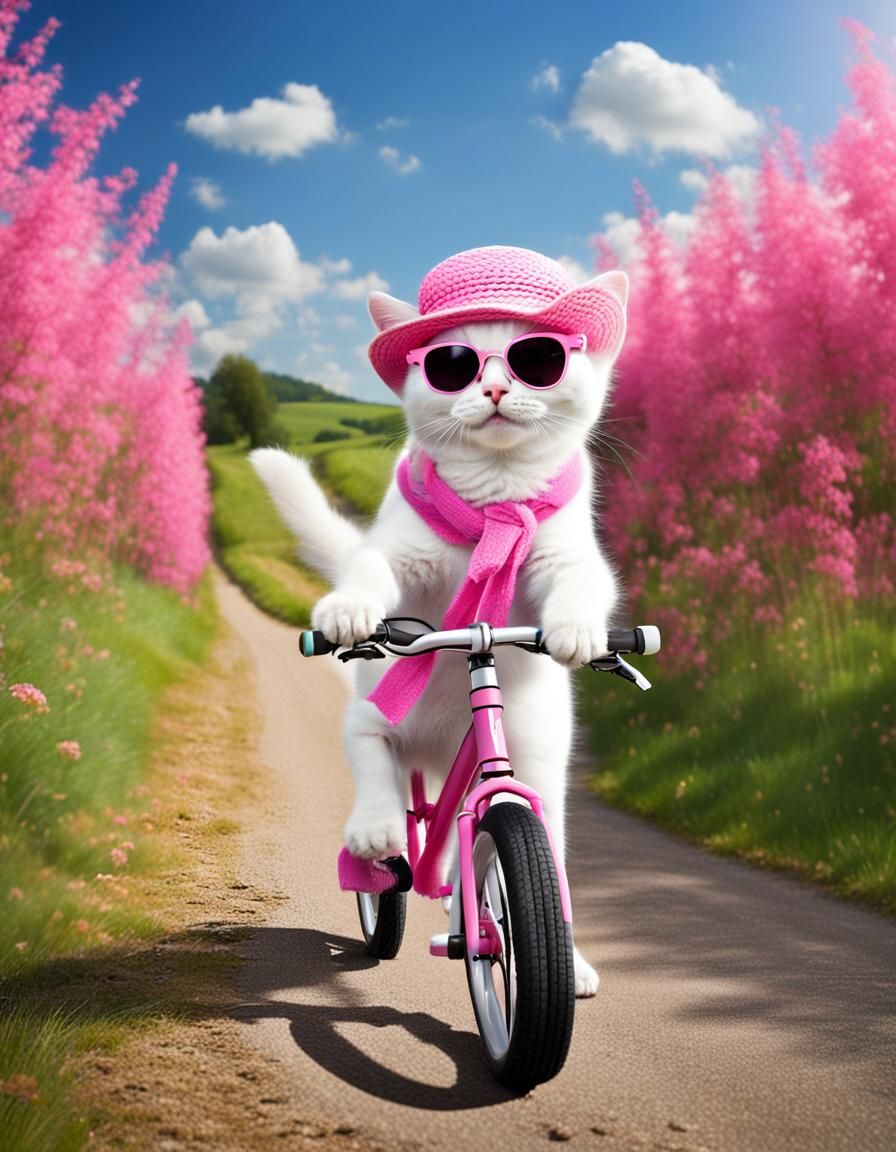 Kitten on Bicycle in Countryside