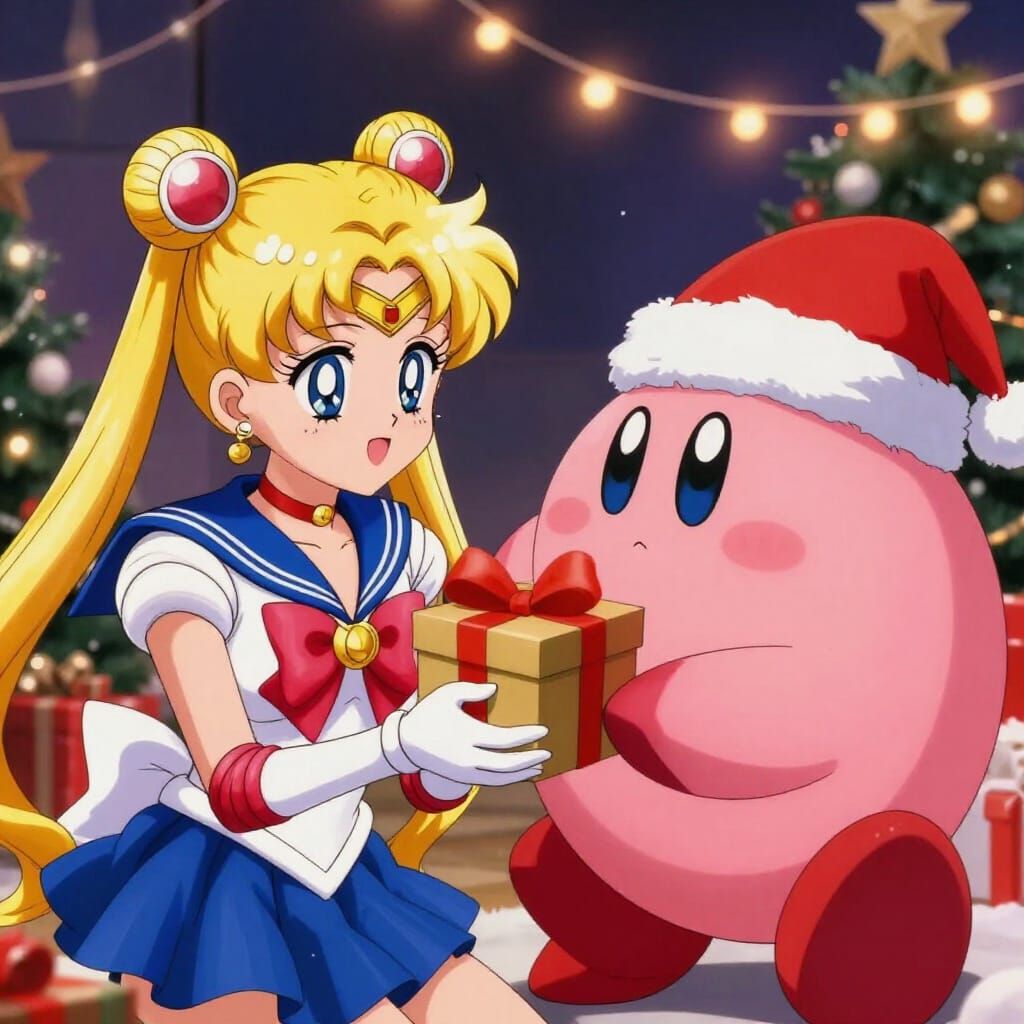 Kirby and Sailor Moon Exchange Christmas Gift in Anime Style