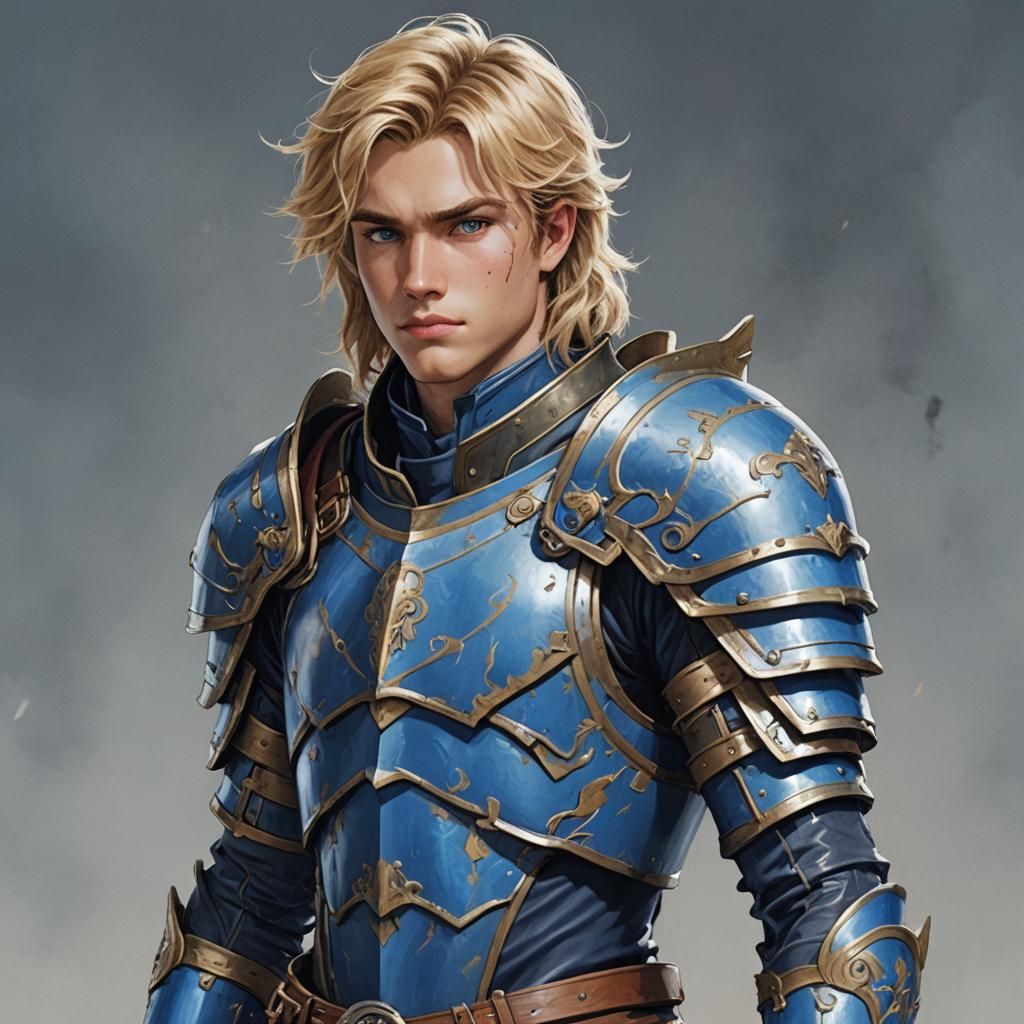 Warrior in Blue Armor with Greatsword Digital Art