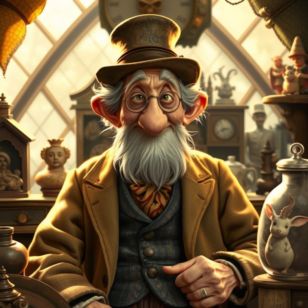 Whimsical Old Man in Golden Light