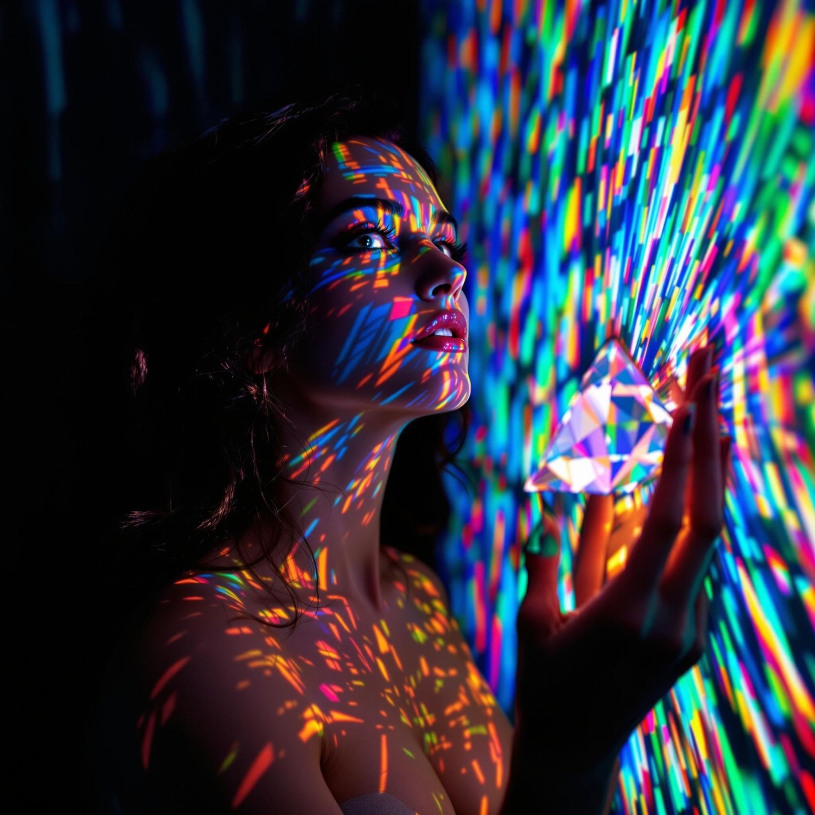 Refracted Light Portrait in Holographic Style
