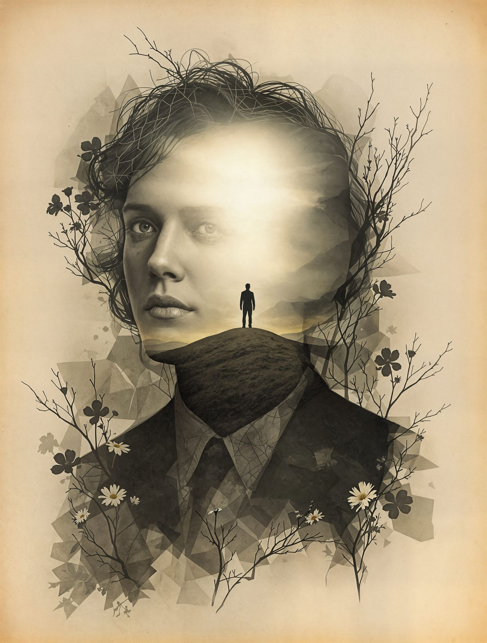 Surrealist Gothic Portrait with Inner Light