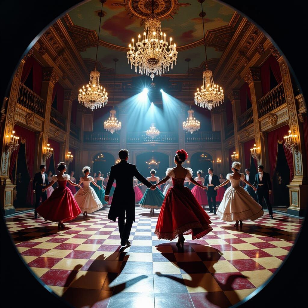 Baroque Ballroom Dancers on Tilted Floor