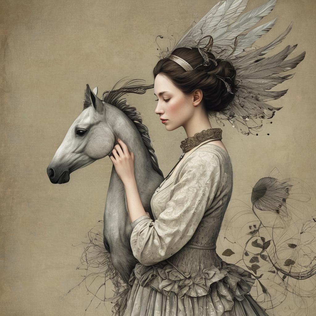 Cartoon Pegasus in Ink and Brush Style