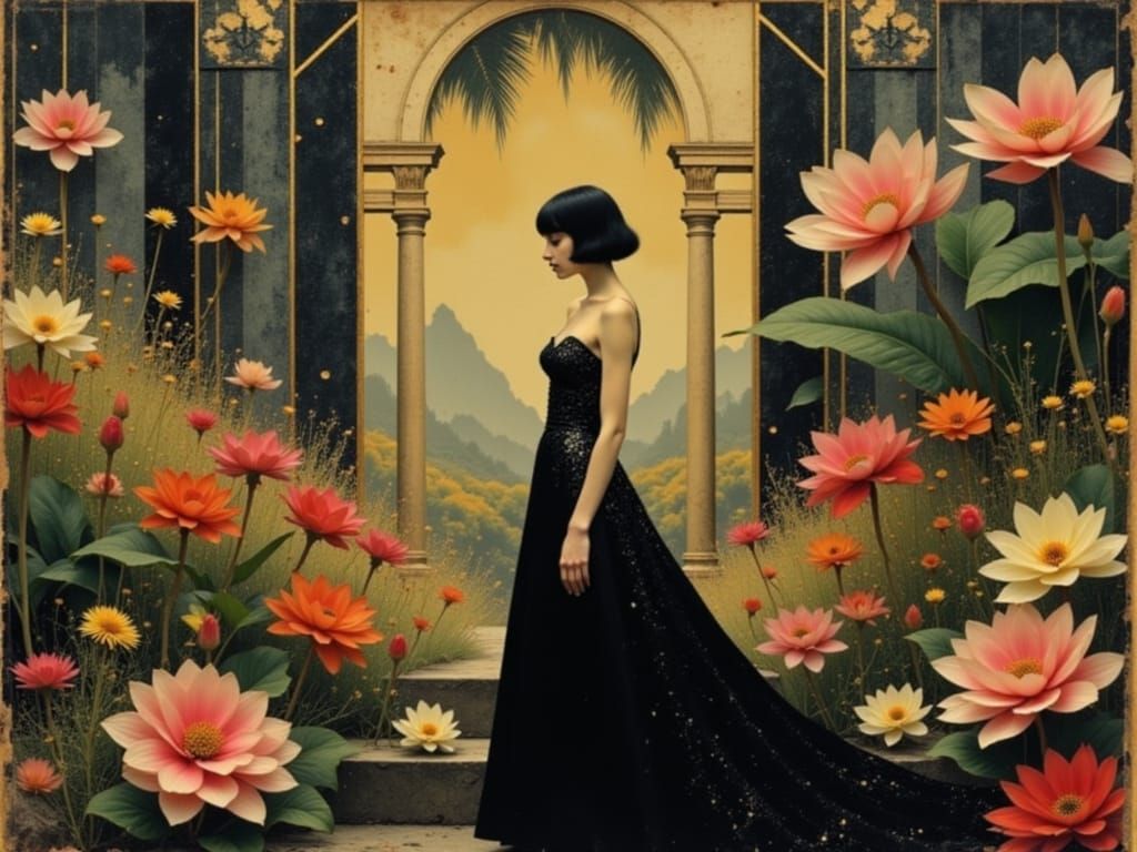 Tropical Deco Singer in Impasto Garden