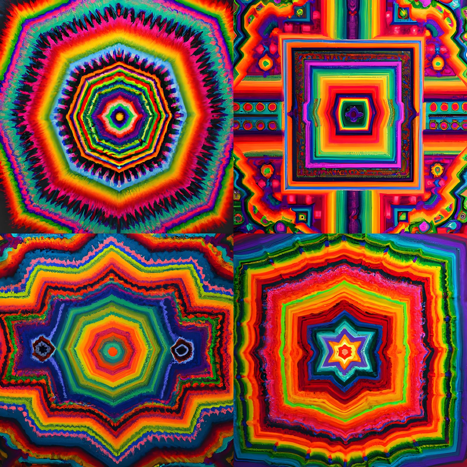 Vibrant Prism Landscape in Huichol Yarn Art Style