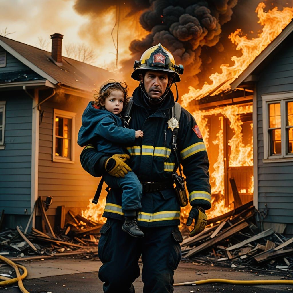 Heroic Fireman Rescues Child from Inferno in Golden Hour