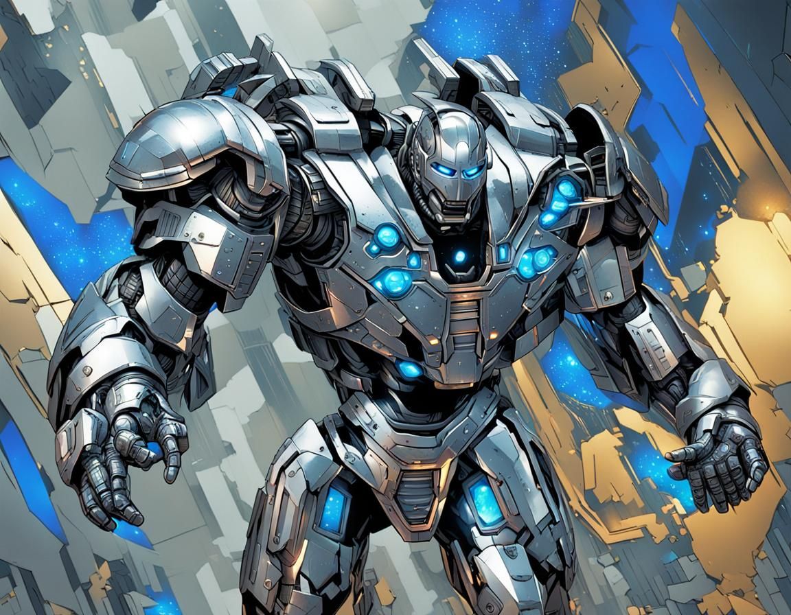 Strong Robot in Comic Book Style