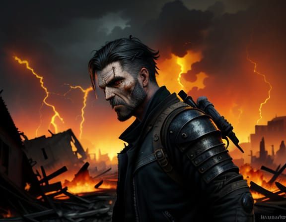 Post-Apocalyptic Survivor in Ruins: Digital Illustration