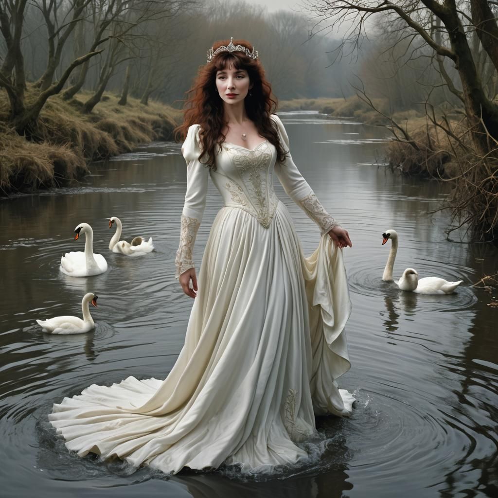 Kate Bush in River with Swan: Digital Art