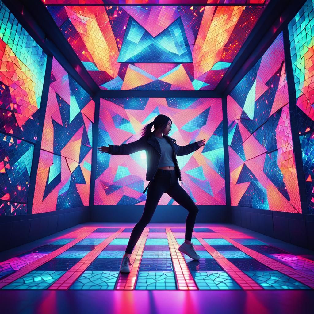 Vibrant Pop Art Dance Party with Futuristic Gateway